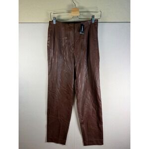 Express Womens Brown Faux Leather High Rise Tapered Leg Pants Size 6R NEW
